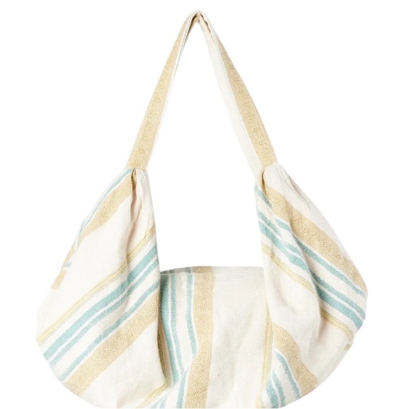 Rip Curl On The Coast Slouch  Striped Cream and Blue Hobo Boho Bohemian Bag - Picture 1 of 16